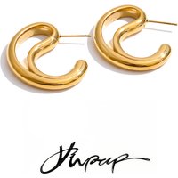 Yhpup Creativity Stainless Steel Geometric Hollow Unusual Earrings Gold Color Platinum PVD Plated Stylish Distinctive Jewelry