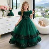 Elegante Prinzessinnenkleider für Mädchen, langes grünes Kleid mit Pailletten und Spitze für Kindergeburtstagsfeiern, weißes Kleid, Laufstegkleidung