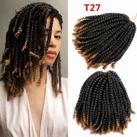 8Inch Spring Twist Crochet Hair Synthetic Ombre Twist Braids 30 Roots Afro Fluffy Braiding Extensions Hair