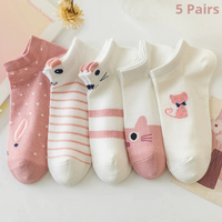 5 Pairs Summer Breathable Women's Short Tube Socks Pink Cat Thin Four Seasons Cute Boat Sockslow Top Ins Trendy Casual Socks