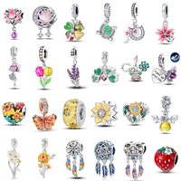 New 925 Silver Gold Sunflower Lucky Grass Guardian Lotus Charm Pendant Fit Original Bracelet Luxury Party DIY Jewelry