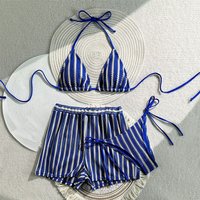 Fashion Vintage Women Swimsuit Striped knitted Bikini Set Small Busts Fit 3-Piece Set Sexy Swimsuit Beach Vacations