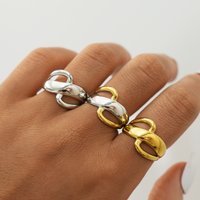Irregular Colorblock Lines Stainless Steel Geometric Rings for Women Simple Stylish Finger Jewelry Gift Waterproof Jewelry