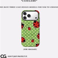 Casegame Matte Bumper for Magsafe Case for IPhone 17 16 15 14 Plus 13 Pro Max Shockproof Hard PC Green Ladybug Dots Cover