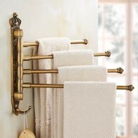 Tuqiu Swivel Towel Hanger Antique Carved Towel Bar Wall Mounted Folding Bathroom Towel Rail Rack Bathroom Towel Holder