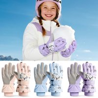 Winter Kid Ski Glove Boy Girl Cartoon Print Glove Children Warm Plush-Lined Ski Glove Outdoor Sport Snow Play Ice Skating Glove