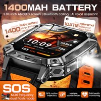 New Outdoor Men 1400mAh Battery Smart Watch 2.01"AMOLED Screen GPS 10ATM Waterproof Flashlight SOS Dual Flash BT Call Smartwatch
