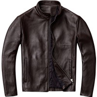 Men's Genuine Leather Short Slim Fit Stand Collar Jacket, First Layer Cowhide, Casual & Business Men's Wear, Simple Plus Size