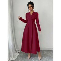 Elegant Burgundy Blazer Maxi Dress Notched Lapel Collar Long Sleeve Button Details Formal Dresses for Woman Party Wedding