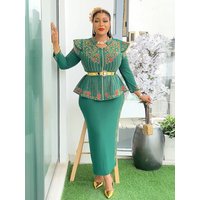 2025 Spring African Clothes for Women 2 PCS Sets Tops and Skirts Suit Dashiki Ankara Outfit Robe Plus Size Wedding Party Dresses