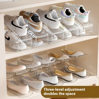 2/4pcsAdjustable Shoe Organizer Double-layer Footwear Support Slot Space Saving Cabinet Closet Stand Shoes Storage Rack Box H