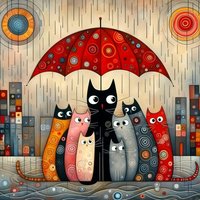 Diamond painting set, cat pattern under umbrella, round diamond full diamond art, multiple specifications to choose from