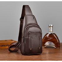 Kangaroo Luxury Brand Man Chest Bag Leather Crossbody Bag For Men Travel Sling Bag Black Brown Messenger Shoulder Bag Male