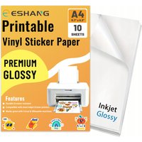 A4 10 Sheets Glossy White Printable Vinyl Sticker Paper for Inkjet Printer Waterproof Decal Paper Self-Adhesive 8.3"x11.7"
