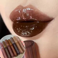 Punk Dark Brown Mirror Water Lip Gloss Red Lip Glaze Transparent Glass Lip Oil Waterproof Liquid Lipstick Clear Tint Makeup New