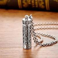 Trendy Buddhist Scripture Box Pendant Necklace Men Jewelry Retro Buddha Text Amulet Necklace Male Blessing Party Accessories