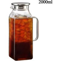 Glass Pitcher 2000ml Heat Resistant Thickened Clear Carafe with Lid Iced Tea Pitcher for Beverage Liquids Refrigerator Kitchen