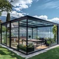 Modern Black Aluminum Frame Glass Sunroom Gazebo Waterproof Garden Pergola Aluminum Bioclimatic System Backyard