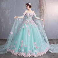 New Customized Mint Green Quinceanera Dresses With Cape Princess Vestido De 15 Anos Ball Gown Lace 3D Flower Birthday Party robe