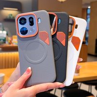 For OPPO Find X9, X9 Pro Magnetic Case ELVEV PU Leather Hard PC Heat Dissipation Hole Suction Phone Cover