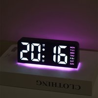 USB Powered Digital Alarm Clock Mood Light TEMP Date Week 2 Alarm Snooze Table Clock 4-level Brightness 12/24H Digital LED Clock