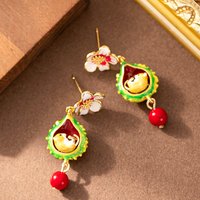 Fashionable, sweet and exquisite hand-painted oil dripping enamel glaze cute little squirrel flower earrings commuter earrings