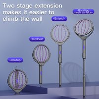 Dual mode mosquito swatter with telescopic extension handle, purple light lure, 360 ° rotating mesh mosquito swatter