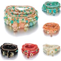 Bohemia Colorful Rice Beads Bracelet Set For Women Summer Handmade Beaded Chain Bangle Men Boho Ethnic Jewelry Gift