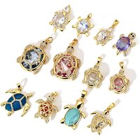 1 Piece Ocean Charms Turtle Shaped Multicolor Cubic Zirconia 18K Gold Plated Brass Pendant For DIY Necklace Jewelry Makinng