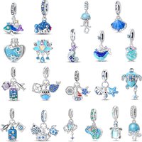 New Arrivals 925 Sterling Silver Blue Ocean Fish Dangle Charm Fit Original Bracelet Summer Marine Series Bead For Women Diy