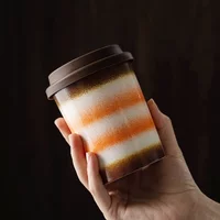 290/350ml Ceramic Coffee Cup Kiln Glazed Silicone Cover Portable Couple Latte Milk Tea Cup Coffee Cup Home Decor