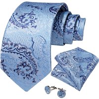 Light Blue Paisley Striped Silk Ties For Men Handkerchief Cufflinks Wedding Accessories Neck Tie Set Gift For Men DiBanGu
