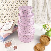 4pcs Pink Floral Pattern Round Gift Packaging Box Gift Boxes Elegant Present Wrapping for Thanksgiving Day and Mother's Day