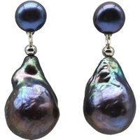 925 Sterling Silver Natural 13-14mm Freshwater Baroque Pearl Earrings Temperament Black Pearl Jewelry Gifts For Men Women