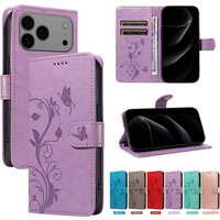 Butterfly Flower Leather Case For iPhone 17 Air 16 17e 16e 15 14 13 12 Mini 11 Pro Max Plus Flip Wallet Card Slot Book Cover