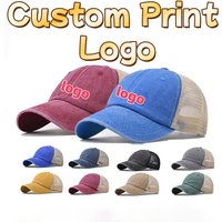 Customized Printed Logo Washed Cotton Denim Mesh Duck Tongue Caps Men And Women Breathable Sun Resistant Sunshade Baseball Hats