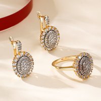 Sparkling Oval Inlaid Zirconia Hoop Earrings Ring Set Two Color Fashion Jewelry Wedding Decoration Holiday Party Accessories