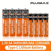 Akumulator litowy PUJIMAX 1.5V AA&AAA 3400mWh/1100mWh, ładowanie przez port Type-C, możliwość ponownego użytku 1500 razy, do budzików