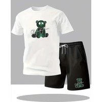 2026 men's new fashionable casual T-shirt shorts two-piece set printed men's summer outdoor sports breathable set