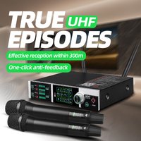 300 meters away Professional wireless microphone UHF 2-Channel Built-in Mixing Effect Karaoke Microphone for Hosting Stage