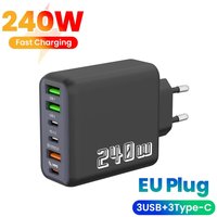 240W 6 in 1 USB C Charger Fast Charging Phone Charger Wall Adapter For iPhone Samsung Xiaomi EU/US/UK Plug Quick Charge Charger