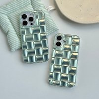 Simple Fresh Blue Green Silver Square Plaid 3D Pattern Ice Cream Color Ice Cube Smooth case for iPhone 13 14 15 16 17 Pro Max