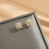 Lnkry 14K Gold Filled Four Leaf Flower Stud Earrings Sparkling 3mm Moissanite Earring for Women Korean INS Simple Jewelry