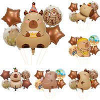 5pcs Capybara Foil Balloons Capybara Theme Favors For Kids Happy Birthday Party Decors Baby Shower Capybara Party Decorations