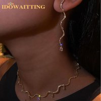 2025 New Arrived Bling Fashion Women Jewelry 5A CZ White Pink Tear Drop Pendant Waved Bar Charm Link Chain Choker Necklace