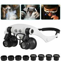 Magnifying Glasses 10X 15X 20X 25X Led Light Lamp Head Loupe Jeweler Headband Magnifier Eye Glasses Optical Glass Tool Repair