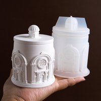 Building Storage Jar Silicone Mold with Lid 3D Concrete Casting Mold DIY Candle Holder Flower Pot Making Supplies Craft Mold