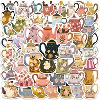 50pcs Cartoon Mysterious Colorful Flower Teapot Stickers,Decoration Stationery, Books, Laptops, Water Cups, Mobile Phone Cases,