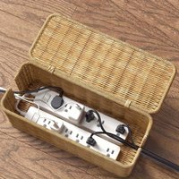 Handcrafted Rattan Cable Management Box - Sturdy PE Material, Rustic National Style with Cover,Multi-Section Storage/Power Cords
