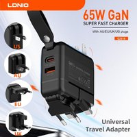 LDNIO gan 65w Schnell ladegerät Typ c Universal-Reise adapter mit uns eu uk aus Plug All-in-One tragbares USB-Ladegerät für unterwegs